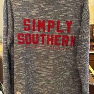 Simply Southern Navy Heathered Sweater with Red Accents